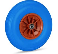 Relaxdays 1x Roue De Brouette 4.00-6 - Caoutchouc Plein - Roue De Secours Anti-crevaison PU - Adaptateurs Bleu