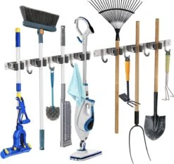 LUZOON Porte-balai Porte-outil Mural Crochet Rail Porte-balai Porte-outils De Jardin Outils De Jardin De Outils De Jardin - Zwart