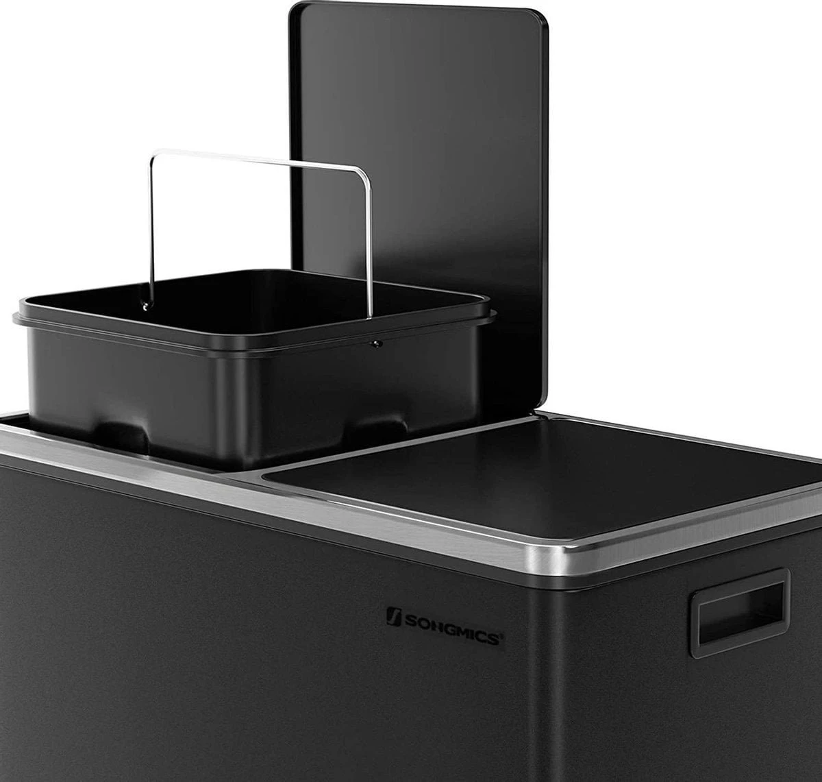 SONGMICS Poubelle Avec 2 Compartiments, 2 X 30 L, Poubelle, Poubelle à Pédale En Métal, Poubelle Intérieure En Plastique, Fermeture Amortie, Hermétique, Noir 3 SONGMICS Poubelle Avec 2 Compartiments, 2 X 30 L, Poubelle, Poubelle à Pédale En Métal, Poubelle Intérieure En Plastique, Fermeture Amortie, Hermétique, Noir – Image 3