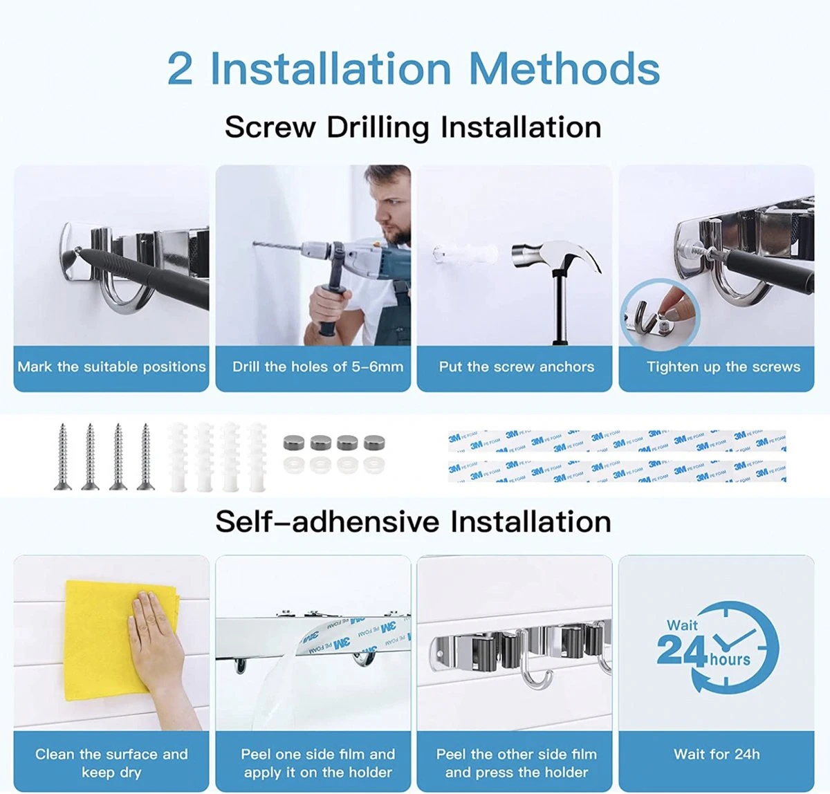 LUZOON Porte-balai Porte-outil Mural Crochet Rail Porte-balai Porte-outils De Jardin Outils De Jardin De Outils De Jardin - Zwart 4 LUZOON Porte-balai Porte-outil Mural Crochet Rail Porte-balai Porte-outils De Jardin Outils De Jardin De Outils De Jardin - Zwart – Image 4