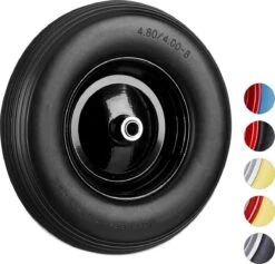 Relaxdays 1 X Roue De Brouette 4.80 4.00-8 - Roue De Secours - Roue De Diable - Pneu En Caoutchouc Noir