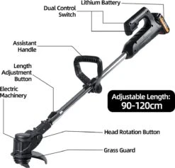 Coupe-herbe Herbe - Tondeuse à Gazon - Coupe-herbe électrique - Machine à Gazon - Rechargeable Sans Fil - Poignée Réglable - Avec 2 Piles - Pour Tailler La Pelouse De Jardin - Zwart -Vendite Pelouse Pro 1200x1150