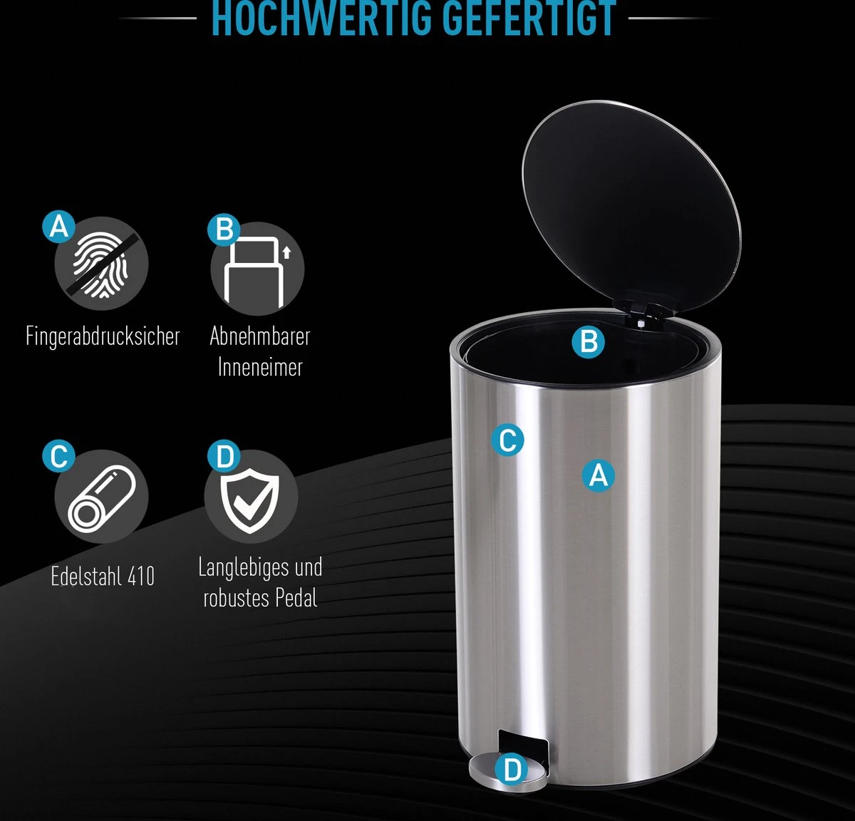 HOMCOM Prullenbak Poubelle Poubelle à Pédale Poubelle Intérieure 12 L Fermeture Amortie Inox PP Soft 8 HOMCOM Prullenbak Poubelle Poubelle à Pédale Poubelle Intérieure 12 L Fermeture Amortie Inox PP Soft – Image 8