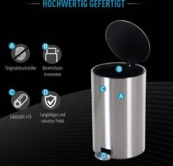 HOMCOM Prullenbak Poubelle Poubelle à Pédale Poubelle Intérieure 20 L Fermeture Amortie Inox PP Soft -Vendite Pelouse Pro 1200x1152 8