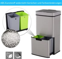 HOMCOM Poubelle Système De Séparation Des Déchets Poubelle Avec Capteur 72 L 3 Compartiments Acier Inoxydable Argent 851-018 19 HOMCOM Poubelle Système De Séparation Des Déchets Poubelle Avec Capteur 72 L 3 Compartiments Acier Inoxydable Argent 851-018 -Vendite Pelouse Pro 1200x1153 3