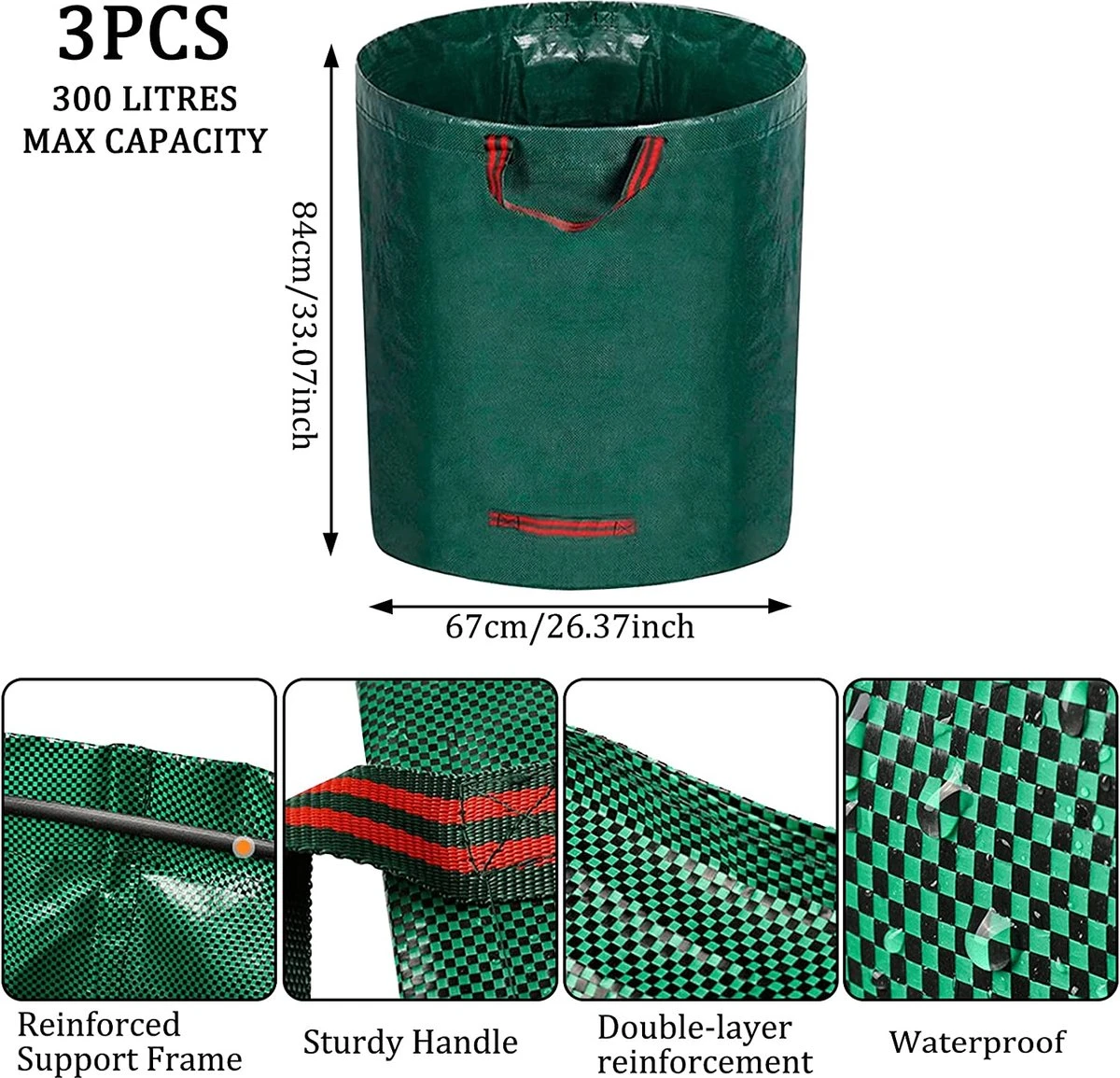 Sacs De Jardinage De Jardin, Sacs De Jardin, 3X Sac De Jardin Professionnel 300L De Solide Et Robuste, Avec 1 Paire De Gants De Jardin 2 Sacs De Jardinage De Jardin, Sacs De Jardin, 3X Sac De Jardin Professionnel 300L De Solide Et Robuste, Avec 1 Paire De Gants De Jardin – Image 2