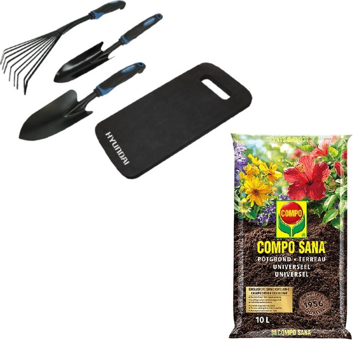 Ensemble D'outils De Jardin Hyundai 4 Pièces + INCLUANT Compo' Empotage Compo Sana 10L - Universel - 100 Jours De Fonctionnement 1 Ensemble D'outils De Jardin Hyundai 4 Pièces + INCLUANT Compo' Empotage Compo Sana 10L - Universel - 100 Jours De Fonctionnement