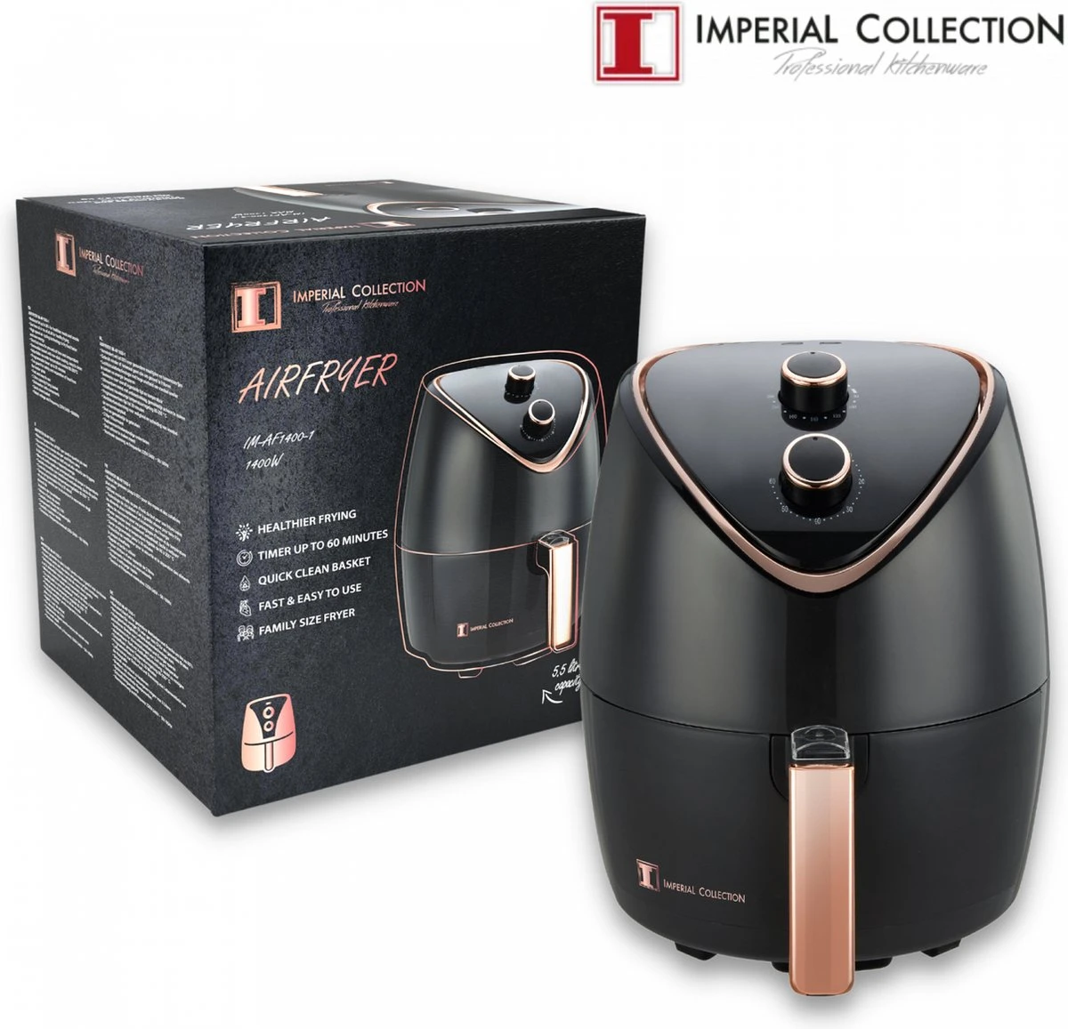 Imperial Collection 1400W Friteuse à Air Sans Huile De Taille Familiale Avec Commande Rotative Manuelle 3 Imperial Collection 1400W Friteuse à Air Sans Huile De Taille Familiale Avec Commande Rotative Manuelle – Image 3