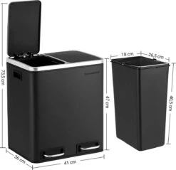 Songmics Poubelle Pour La Cuisine, 30L, Tri Des Déchets, Poubelle En Métal, Poubelle à Pédale Avec Bacs Intérieurs Et Poignées, Système De Tri Des Déchets, 2 X 15 Litres, Softclose, Hermétique, Gris Fumée -Vendite Pelouse Pro 1200x1161 1
