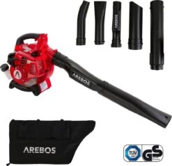 Aspirateur à Feuilles à Essence AREBOS Souffleur à Feuilles Déchiqueteuse à Feuilles 700W Inc. Sac De Collecte 45L 7500 Tr/min