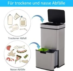HOMCOM Poubelle Système De Séparation Des Déchets Poubelle Avec Capteur 72 L 3 Compartiments Acier Inoxydable Argent 851-018 20 HOMCOM Poubelle Système De Séparation Des Déchets Poubelle Avec Capteur 72 L 3 Compartiments Acier Inoxydable Argent 851-018 -Vendite Pelouse Pro 1200x1162 3