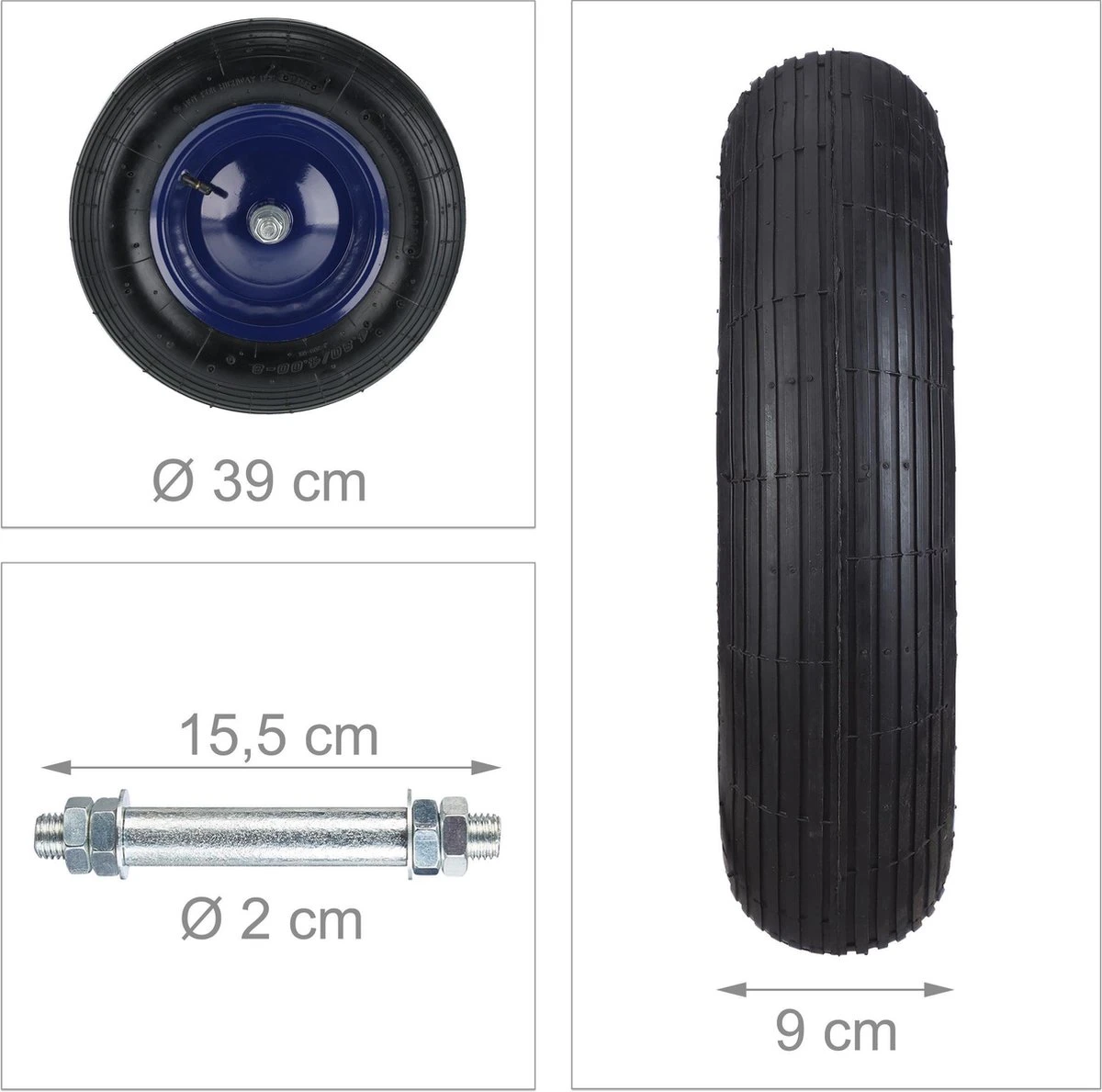 Roue De Brouette Relaxdays 4.80 4.00-8 - Pneu De Brouette Avec Essieu - Jante En Acier Bleu Pneumatique 3 Roue De Brouette Relaxdays 4.80 4.00-8 - Pneu De Brouette Avec Essieu - Jante En Acier Bleu Pneumatique – Image 3