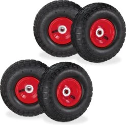 Relaxdays 4x Roue De Diable 260x85 - Roue De Charrette à Bras - Pneu Pneumatique - Roue De Secours - Noir/rouge