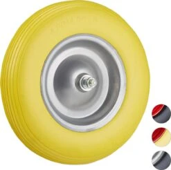 Caoutchouc De Roue De Brouette Relaxdays - Roue De Brouette Avec Axe - Jante En Acier Anti-crevaison Jaune-gris