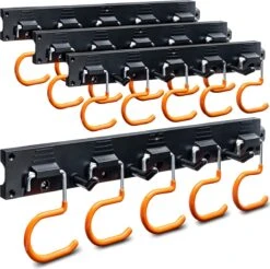 TURAKOS Support Pour Outils De Jardin, 4 X 40 Cm, Support Mural Avec Revêtement En Caoutchouc Antidérapant, Suspension D'outils De Jardin Pour Garage, Abri à Outils, Cave