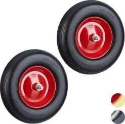 Relaxdays 2 X Caoutchouc De Roue De Brouette - Roue De Brouette Avec Axe - Jante En Acier Anti-crevaison