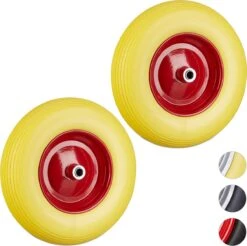 Relaxdays 2 X Roue De Brouette 4,80 4,00-8 - Roue De Secours - Pneu En Caoutchouc - Roue De Diable - Jaune
