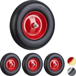 Relaxdays 4x Caoutchouc De Roue De Brouette - Roue De Borne + Axe - Jante En Acier Anti-crevaison - Noir