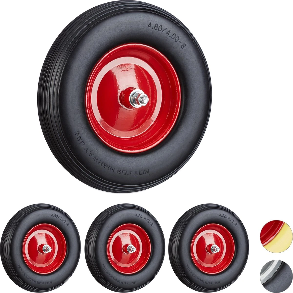 Relaxdays 4x Caoutchouc De Roue De Brouette - Roue De Borne + Axe - Jante En Acier Anti-crevaison - Noir 1 Relaxdays 4x Caoutchouc De Roue De Brouette - Roue De Borne + Axe - Jante En Acier Anti-crevaison - Noir