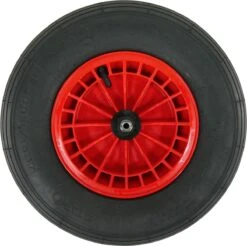 FORT Roue De Brouette 400x100mm Avec Pneumatique 2Ply, Jante Plastique Rouge, Longueur Axe 130 Mm Et Ø 20mm