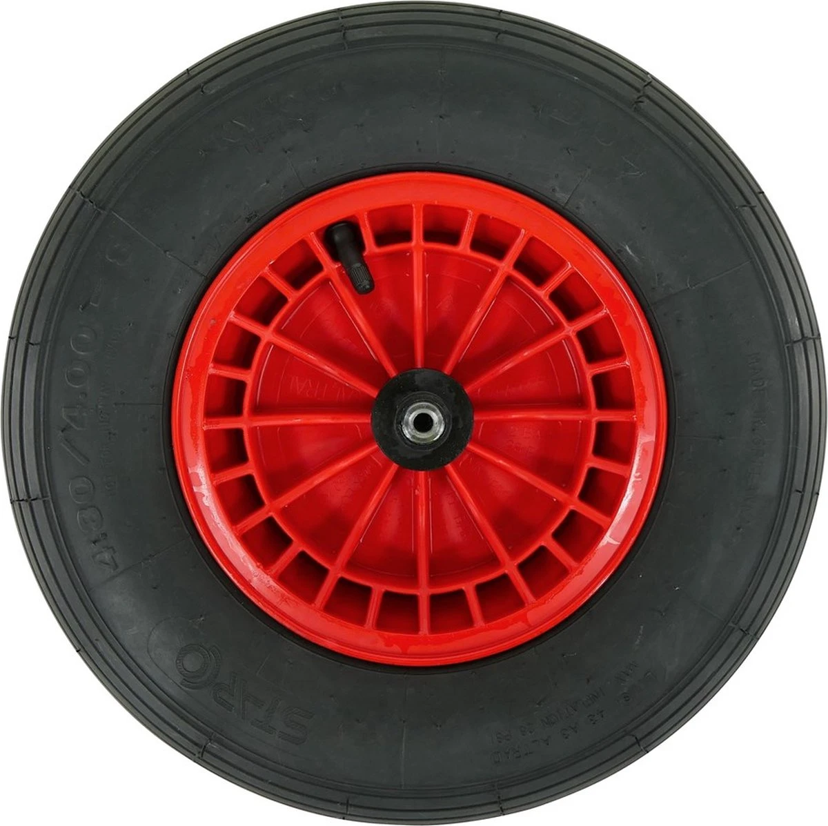 FORT Roue De Brouette 400x100mm Avec Pneumatique 2Ply, Jante Plastique Rouge, Longueur Axe 130 Mm Et Ø 20mm 1 FORT Roue De Brouette 400x100mm Avec Pneumatique 2Ply, Jante Plastique Rouge, Longueur Axe 130 Mm Et Ø 20mm