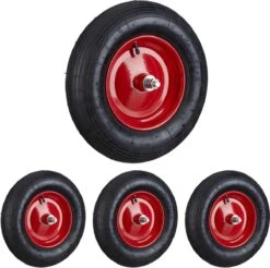 Relaxdays 4x Roue De Brouette 4.80 4.00-8 - Pneu Pneumatique Avec Essieu - Roue De Secours - Pneu De Brouette