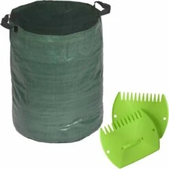 Nature Sac à Déchets De Jardin Vert Pliable 120 Litres Avec Un Jeu De Râteaux à Feuilles / Pinces à Déchets De Jardin - Jardinage