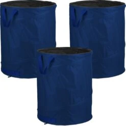Lot De 3 Sacs Poubelles De Jardin Relaxdays - Sac à Feuilles Pop-up - 160L - Sac à Mauvaises Herbes - 3 Poignées - Bleu