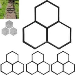 Relaxdays 4 X Chemin De Jardin Moule Béton - Moule De Trottoir Ornemental - Moule De Carrelage De Jardin - Moule à Béton - Moule