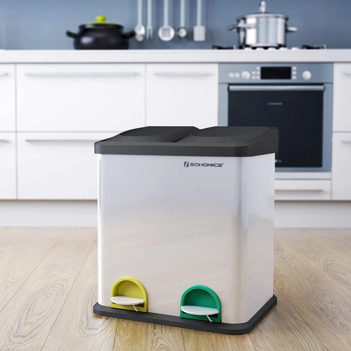 ZAZA Home & Office Poubelle 30 Litres, Tri Des Déchets, 2 X 15 Litres, Poubelle, Poubelle à Pédale Avec Poubelles Intérieures, Pédales Colorées, Système De Séparation Des Déchets Pour La Cuisine, Argent-noir 1 ZAZA Home & Office Poubelle 30 Litres, Tri Des Déchets, 2 X 15 Litres, Poubelle, Poubelle à Pédale Avec Poubelles Intérieures, Pédales Colorées, Système De Séparation Des Déchets Pour La Cuisine, Argent-noir