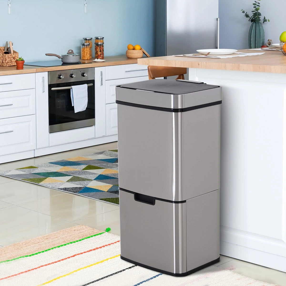 HOMCOM Poubelle Système De Séparation Des Déchets Poubelle Avec Capteur 72 L 3 Compartiments Acier Inoxydable Argent 851-018 8 HOMCOM Poubelle Système De Séparation Des Déchets Poubelle Avec Capteur 72 L 3 Compartiments Acier Inoxydable Argent 851-018 – Image 8