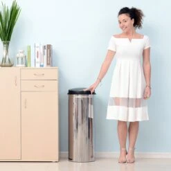 HOMCOM Poubelle Automatique En Acier Inoxydable Poubelle Capteur IR Seau Intérieur Rond 50L 03-0027 -Vendite Pelouse Pro 1200x1200 1349