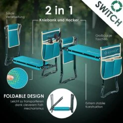 KESSER® 2 En 1 XXL Banc De Jardin Banc Agenouillé Coussin D'assise Rembourré Coussin En Mousse EVA Tabouret De Jardin Pliable Avec 2 X Sac à Outils Banc De Jardin 60 X 50 X 27 Cm Jusqu'à 150 Kg Bleu -Vendite Pelouse Pro 1200x1200 1671