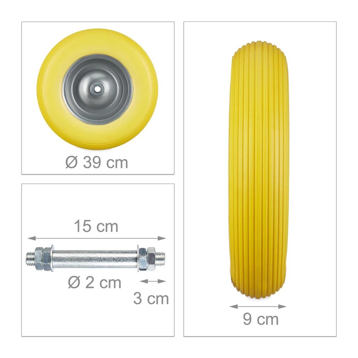 Caoutchouc De Roue De Brouette Relaxdays - Roue De Brouette Avec Axe - Jante En Acier Anti-crevaison Jaune-gris 6 Caoutchouc De Roue De Brouette Relaxdays - Roue De Brouette Avec Axe - Jante En Acier Anti-crevaison Jaune-gris – Image 6