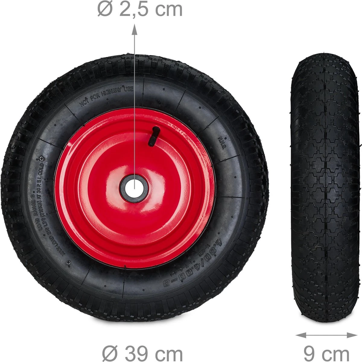 Roue De Brouette Relaxdays 4.80 4.00-8 - Roue De Secours Brouette - Pneu Pneumatique - Avec Adaptateurs Noir-rouge 9 Roue De Brouette Relaxdays 4.80 4.00-8 - Roue De Secours Brouette - Pneu Pneumatique - Avec Adaptateurs Noir-rouge – Image 9