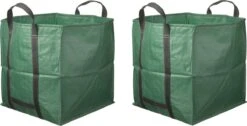 2x Sacs à Déchets Verts Carrés Pliables 252 Litres - Sacs De Jardinage à Déchets De Jardin - Nettoyage / Rangement Du Jardin - Entretien Du Jardin