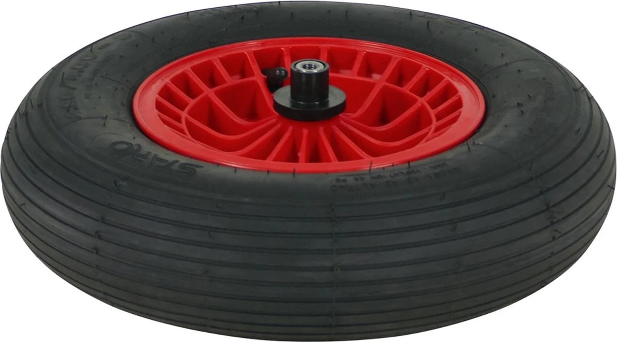 FORT Roue De Brouette 400x100mm Avec Pneumatique 2Ply, Jante Plastique Rouge, Longueur Axe 130 Mm Et Ø 20mm 2 FORT Roue De Brouette 400x100mm Avec Pneumatique 2Ply, Jante Plastique Rouge, Longueur Axe 130 Mm Et Ø 20mm – Image 2