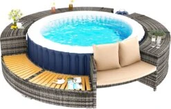 Steps Rondes De Jardin Pour Spa Avec Rangement Intégré - Bordure Avec Rangement Et Siège - Pour Hot De Piscine Spa Spa - Poly Rotin Grijs Bois Dur Rond En Acier Enduit De Poudre Taille Intérieure 203 Cm -Vendite Pelouse Pro 1200x763