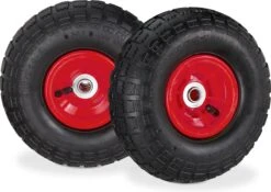Relaxdays 2x Roue De Diable 260x85 - Roue De Charrette à Bras - Pneu Pneumatique - Roue De Secours - Noir/rouge