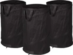 Lot De 3 Sacs Poubelles De Jardin Relaxdays - Sac De Jardin Pop-up - 160 L - Sac à Feuilles - 3 Anses - Noir