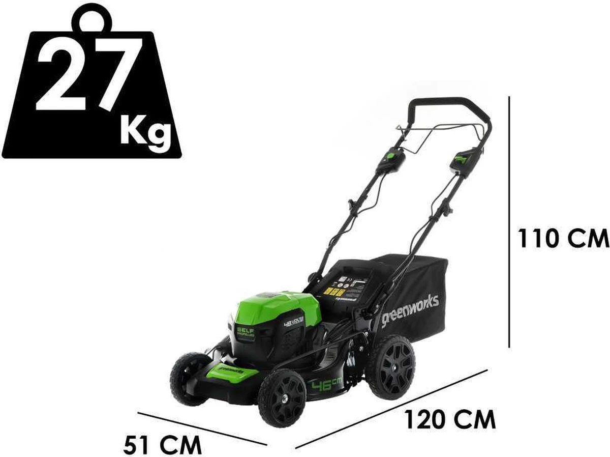 Tondeuse électrique Sans Fil Greenworks GD48LM46SP 48V - Largeur De Coupe 46 Cm - Batterie 4Ah 2 Tondeuse électrique Sans Fil Greenworks GD48LM46SP 48V - Largeur De Coupe 46 Cm - Batterie 4Ah – Image 2