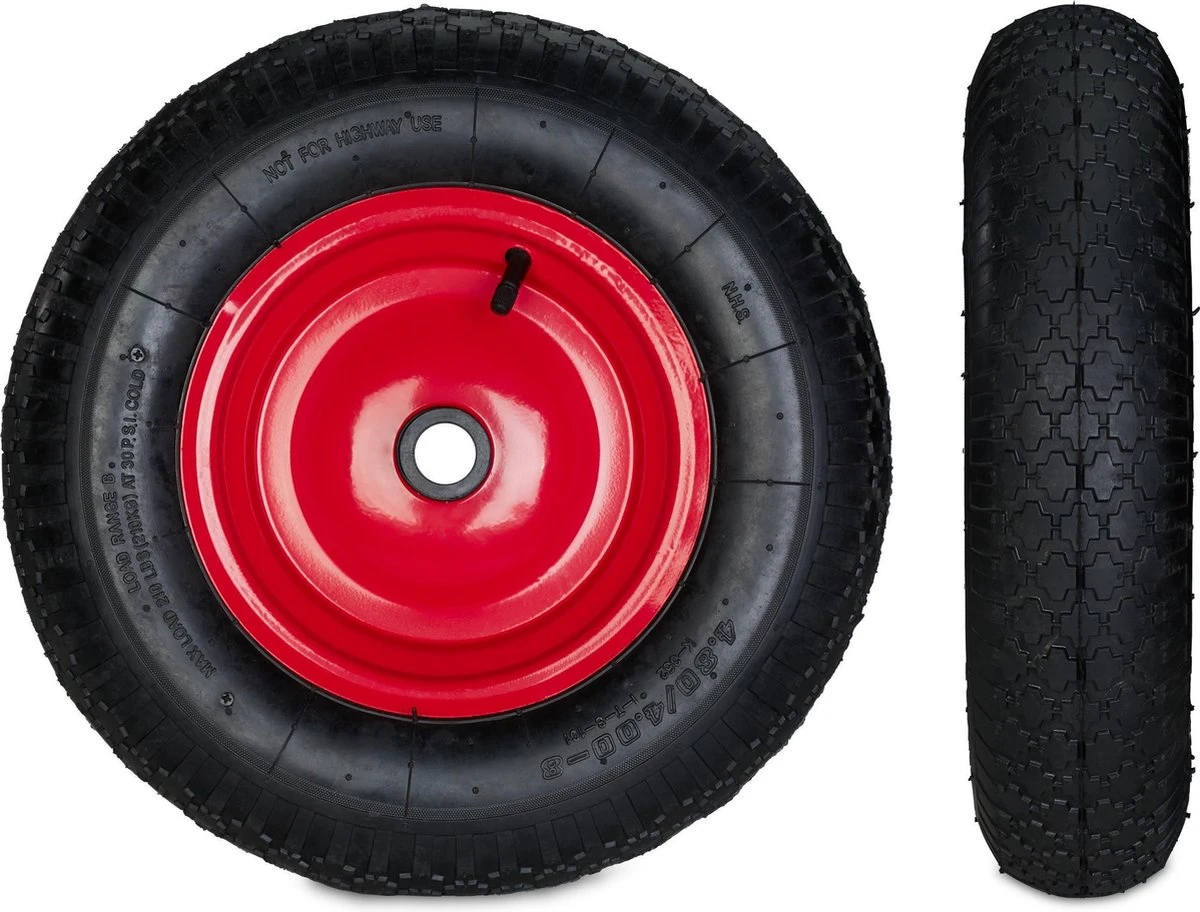 Roue De Brouette Relaxdays 4.80 4.00-8 - Roue De Secours Brouette - Pneu Pneumatique - Avec Adaptateurs Noir-rouge 13 Roue De Brouette Relaxdays 4.80 4.00-8 - Roue De Secours Brouette - Pneu Pneumatique - Avec Adaptateurs Noir-rouge – Image 13