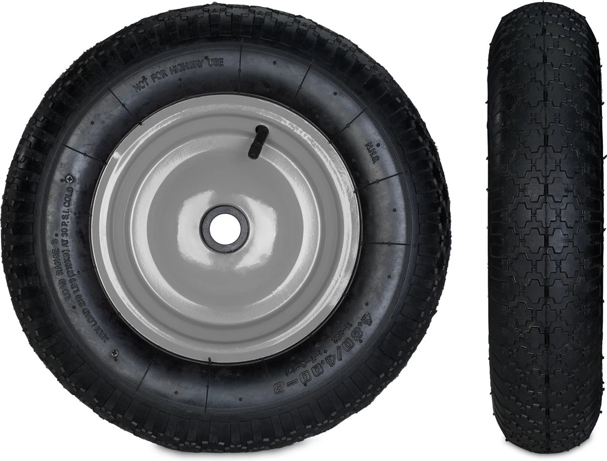 Relaxdays 4x Roue De Brouette 4.80 4.00-8 - Pneumatique - Roue De Secours Avec Adaptateurs - Noir-gris 8 Relaxdays 4x Roue De Brouette 4.80 4.00-8 - Pneumatique - Roue De Secours Avec Adaptateurs - Noir-gris – Image 8