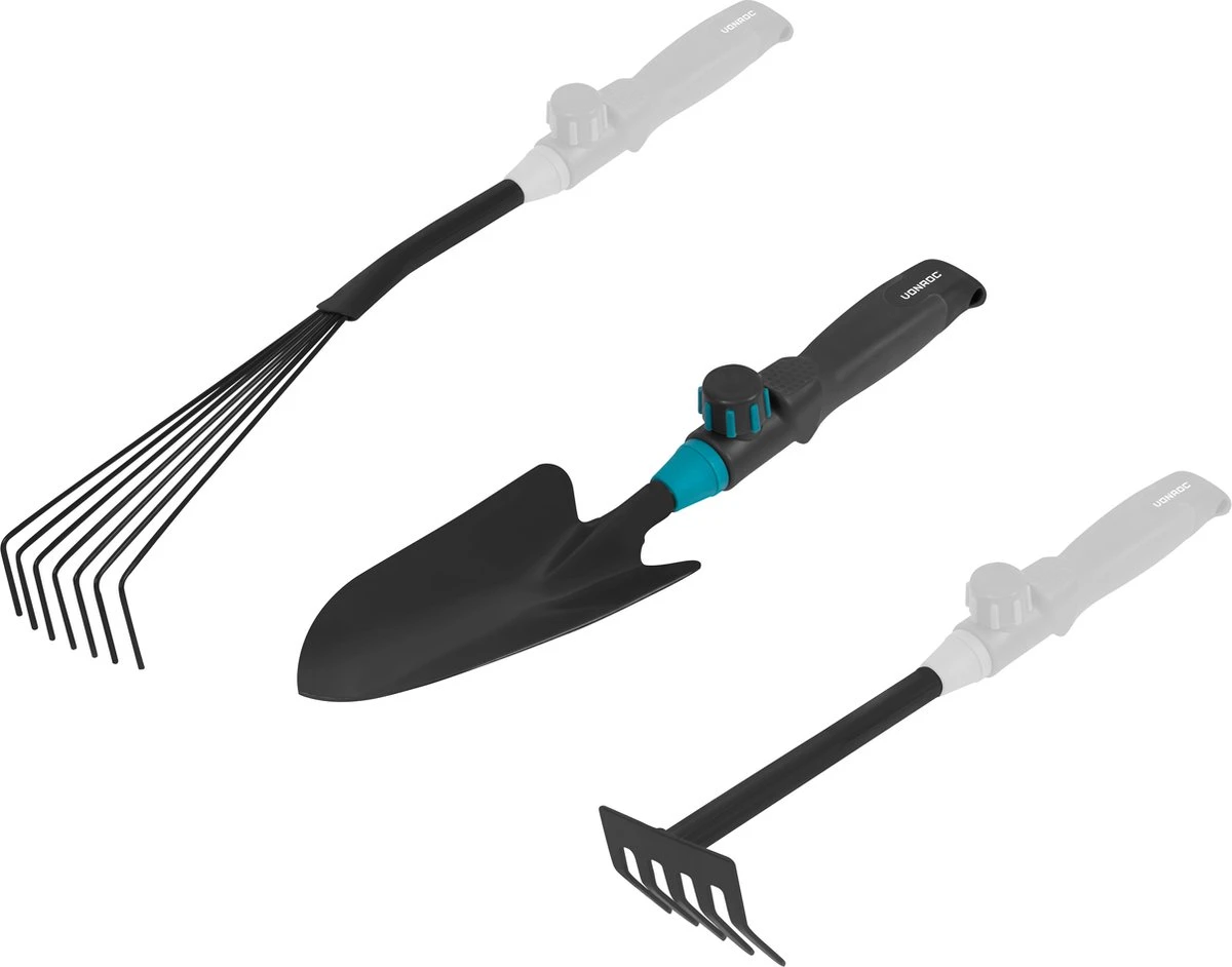 Ensemble D'outils De Outils De Jardin VONROC 3 En 1, Système V- Fix , Avec Râteau à Feuilles, Râteau à Main Et Pelle - Acier Peint Par Poudrage 2 Ensemble D'outils De Outils De Jardin VONROC 3 En 1, Système V- Fix , Avec Râteau à Feuilles, Râteau à Main Et Pelle - Acier Peint Par Poudrage – Image 2