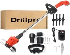 Tondeuse à Gazon DrillPro - Coupe- Coupe-herbe électriques - Tondeuse à Gazon - Tondeuse à Gazon - Sans Fil - Poignée Réglable - 300W 12V - Avec 1 Batterie Et Chargeur - Pour Tailler La Pelouse De Jardin - Rouge