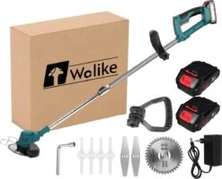 Coupe-herbe Coupe-herbe - Tondeuse à Gazon électrique Sans Fil Rechargeable - Tondeuse à Gazon Rotative - Tondeuse à Gazon - Poignée Réglable - Avec 2 Piles - Pour Tailler La Pelouse De Jardin - Blauw