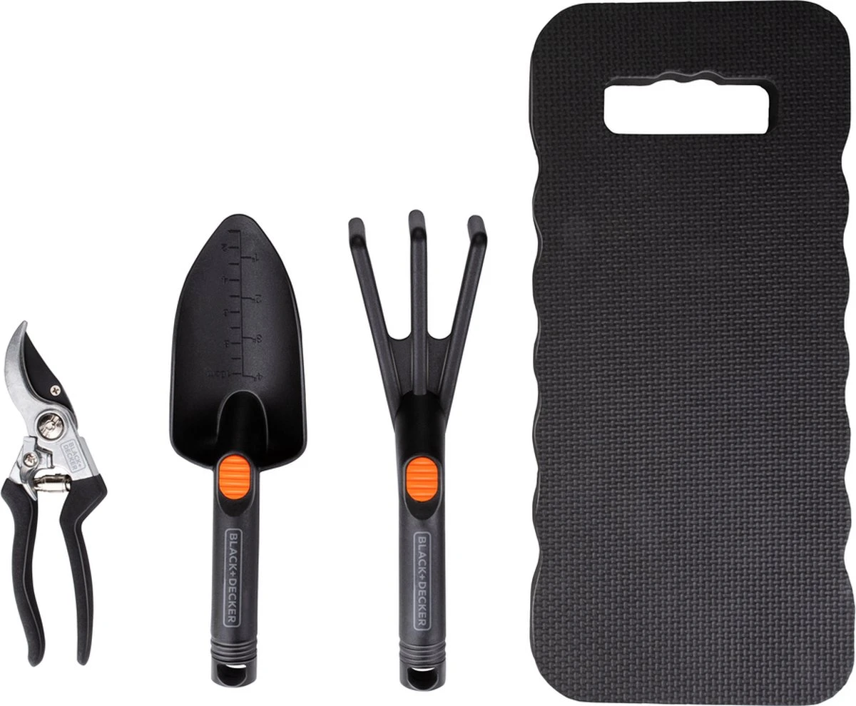 Black & Decker BLACK+DECKER Set Outils De Jardin 4 Pièces - Tapis De Sol, Sécateur, Pelle Et Griffe De Jardin - Capacité De Coupe De 13 Mm - Zwart/ Oranje 1 Black & Decker BLACK+DECKER Set Outils De Jardin 4 Pièces - Tapis De Sol, Sécateur, Pelle Et Griffe De Jardin - Capacité De Coupe De 13 Mm - Zwart/ Oranje