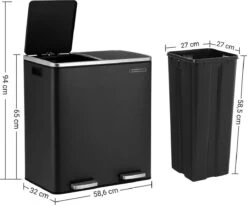 SONGMICS Poubelle Avec 2 Compartiments, 2 X 30 L, Poubelle, Poubelle à Pédale En Métal, Poubelle Intérieure En Plastique, Fermeture Amortie, Hermétique, Noir 13 SONGMICS Poubelle Avec 2 Compartiments, 2 X 30 L, Poubelle, Poubelle à Pédale En Métal, Poubelle Intérieure En Plastique, Fermeture Amortie, Hermétique, Noir -Vendite Pelouse Pro 1200x994