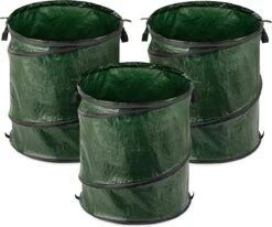 Sac Poubelle De Jardin Réutilisable Navaris 150 Litres - Set De 3 Pièces - Sac De Jardin Pop-up Pour Déchets Verts, Feuilles Ou Mauvaises Herbes - En Vert Avec Couvercle Et Poignées