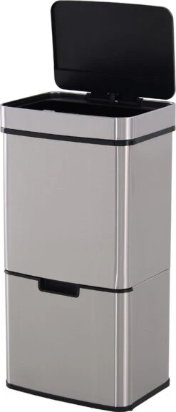 HOMCOM Poubelle Système De Séparation Des Déchets Poubelle Avec Capteur 72 L 3 Compartiments Acier Inoxydable Argent 851-018
